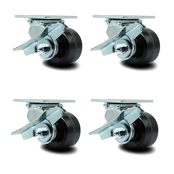 Service Caster 3.25 Inch Phenolic Caster Set with Ball Bearings and Brake/Swivel Lock SCC SCC-30CS3420-PHB-SLB-BSL-4